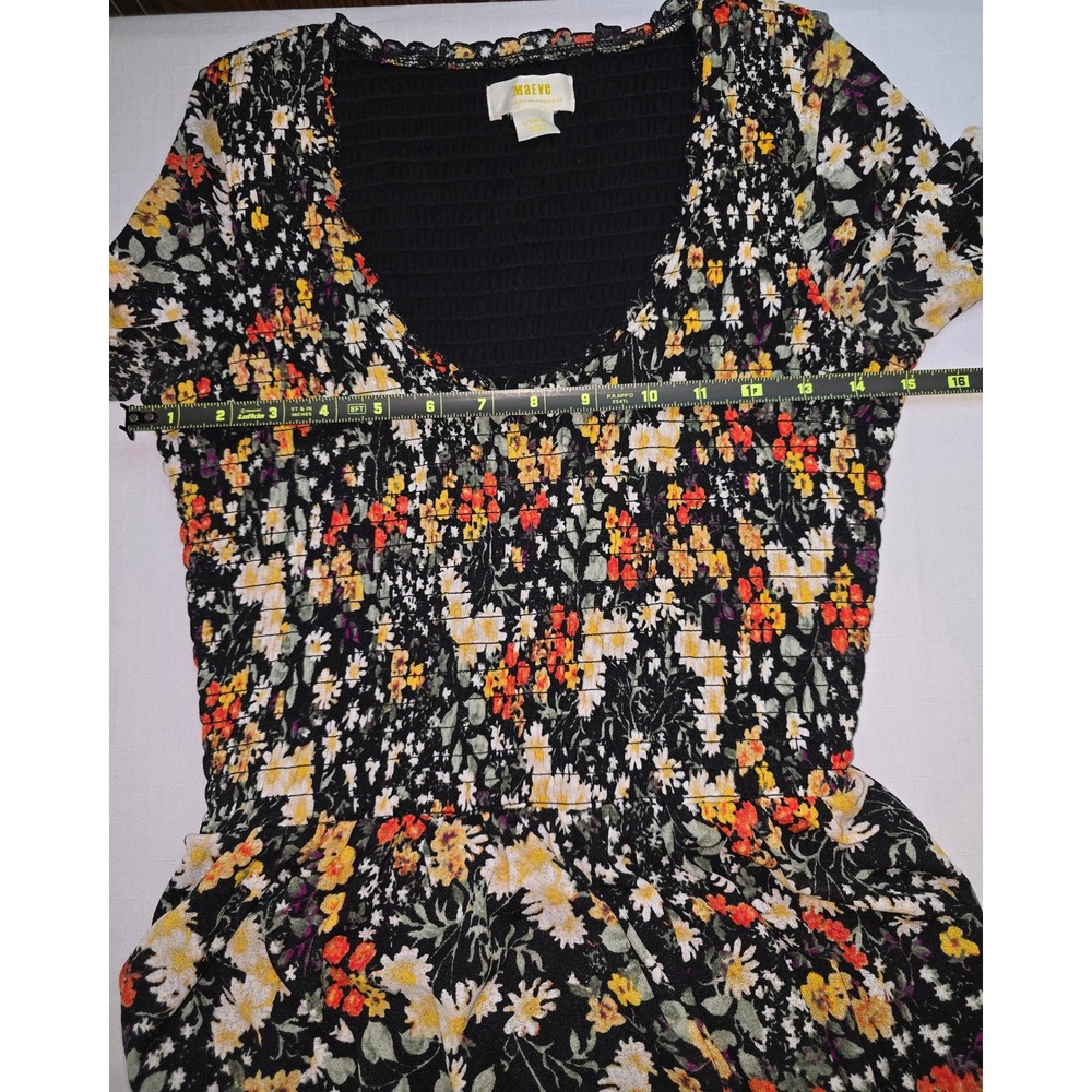 Maeve Anthropologie Floral Smocked Maxi Dress Black V-Neck‎ 3/4 Sleeve XS - Picture 8 of 16